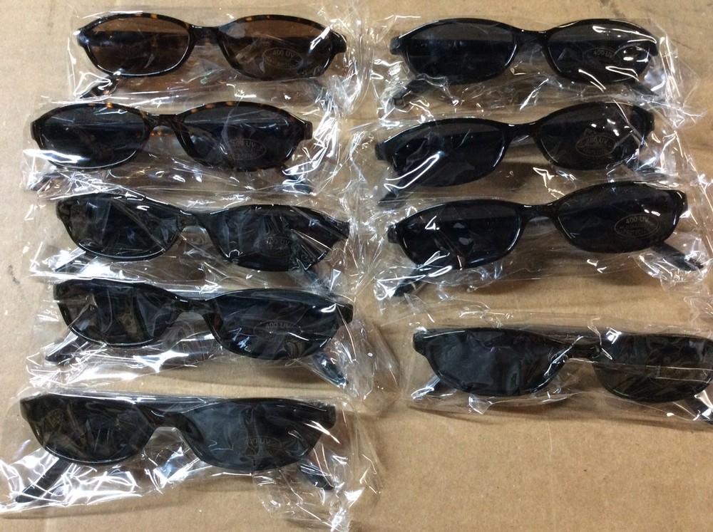 NEW ASSORTED BOX OF SUNGLASSES SUN GLASSES SET OF 9 GLASS COLORED MEDIUM LENS