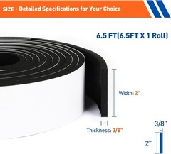Durable 6.5FT Weatherstrip, 2×3/8in Black Adhesive Foam Tape for Home Insulation