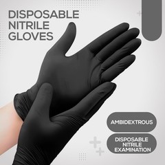Black Nitrile Disposable Gloves – Latex-Free, Powder-Free, Pack of 100.