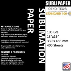 SUBLIPAPER 400 Sh 13”x19” Dye Sublimation Heat Transfer Paper Mug, Poly-Cotton