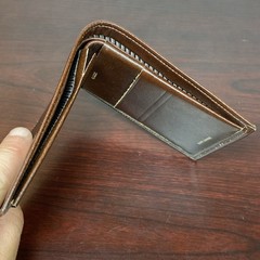 Vtg Wallet Bifold Brown Glove Cowhide Leather Striped Interior Accent Rips AS IS