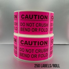 Neon Pink CAUTION Labels 2” x 3” – 250 Labels Per Roll