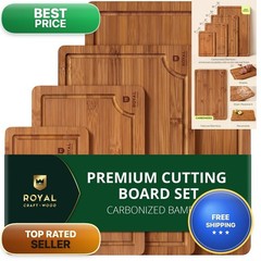 ROYAL CRAFT WOOD Bamboo Cutting Board Set Carbonized Brown 4 Pcs