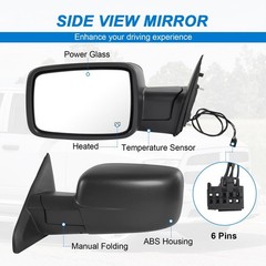Left Driver Side Door Mirror Heated Power Glass Manual Folding (6Pins) | Comp…