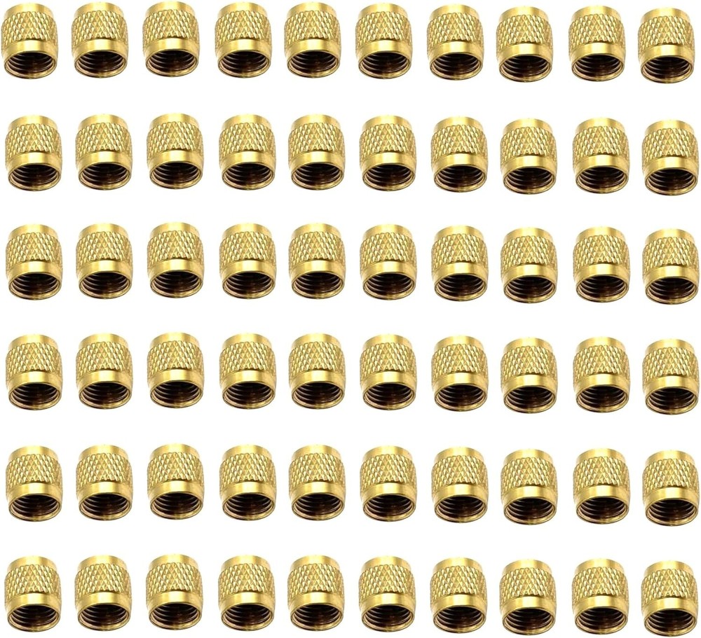60 Pcs Schrader Valve Caps, Brass 1/4″ Flare Caps Round HVAC Valve Caps with Neo