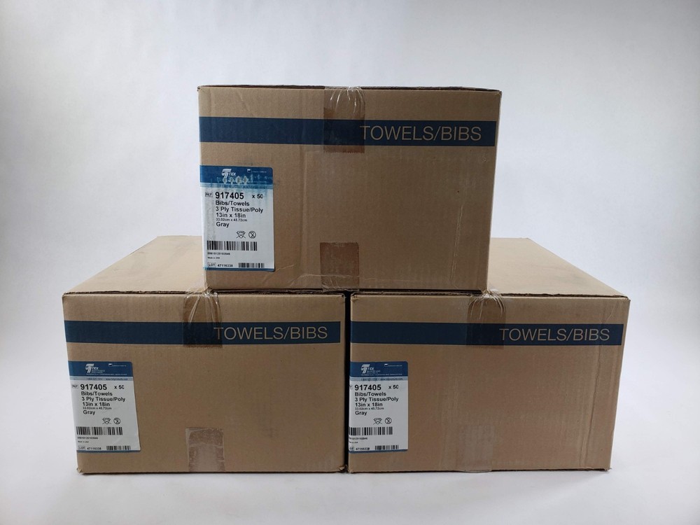 Lot Of 3 Boxes Tidi 917405 Gray 3-Ply Tissue Poly Towel & Bib 13″ X 18″ 500/BOX