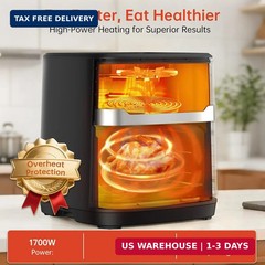 6.8QT Air Fryer 10-in-1 Cooker with Visible Window 1700W Bottom Heater Black