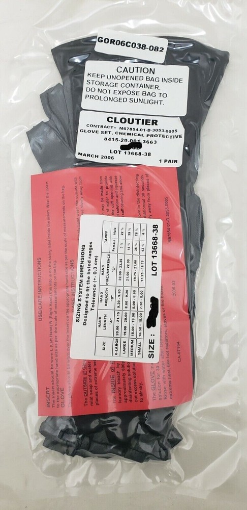 Military Issued Black Chemical Protective Glove Set Size MEDIUM Free Shipping