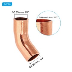 5Pcs 1/4″ ID 0.8mm Thick Elbow Copper Fitting 99.9% Pure Copper 45 Degree