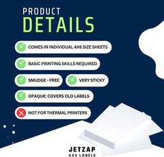 JETZAP Pre-Cut 4×6 Shipping Labels | Work on 4” x 6” [15x10cm] pre-cut, White