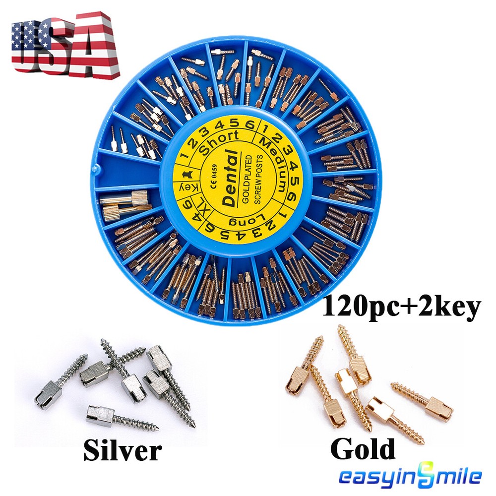 120PCS Dental Screw Post Titanium Kit Gold/Silver Plated Conical Root Canal Pins
