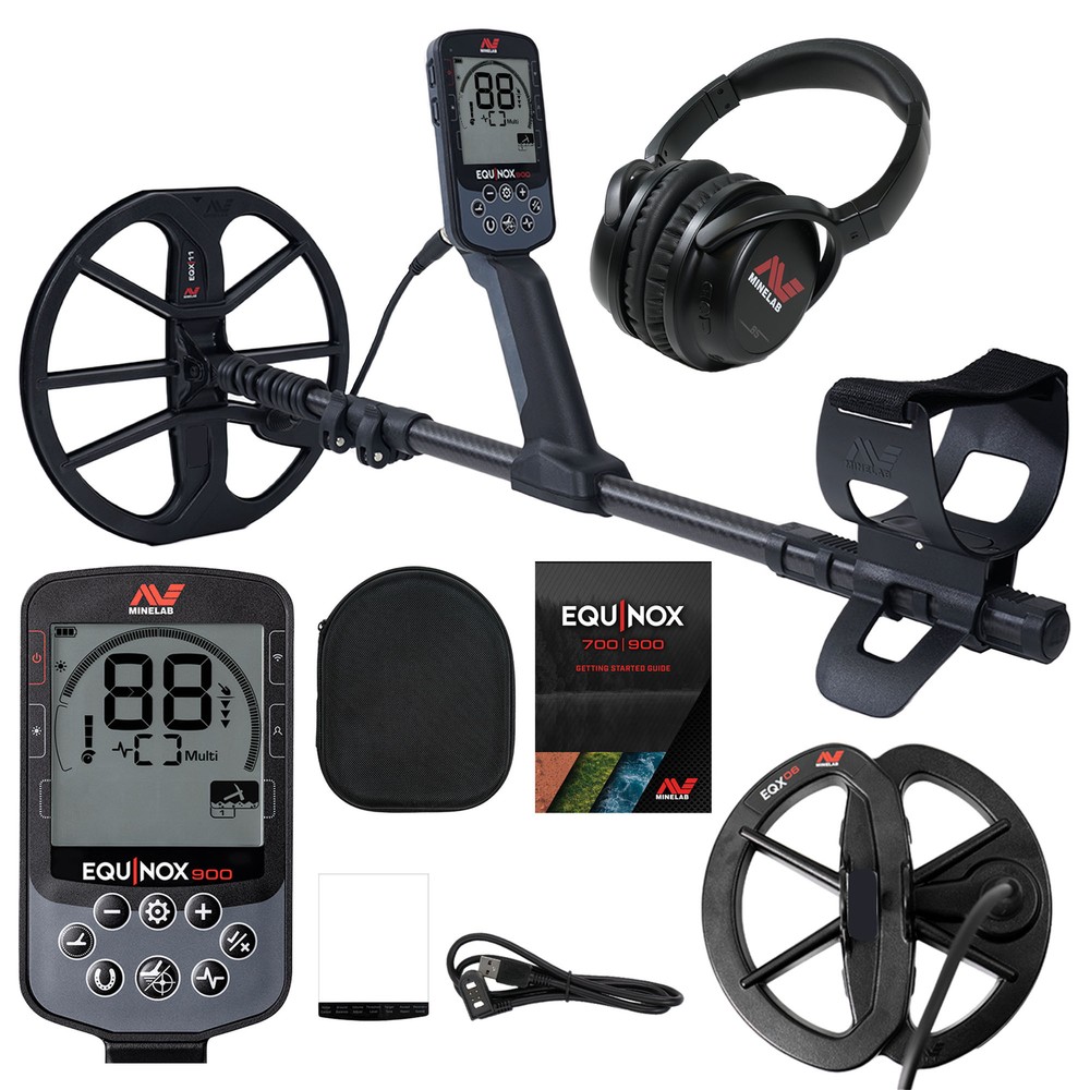 Minelab EQUINOX 900 – Enhanced Target ID, Waterproof to 16ft, Carbon Shaft
