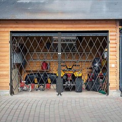 Double Folding Security Gate 85″ H x 150″ W with Keys Aluminium Mesh