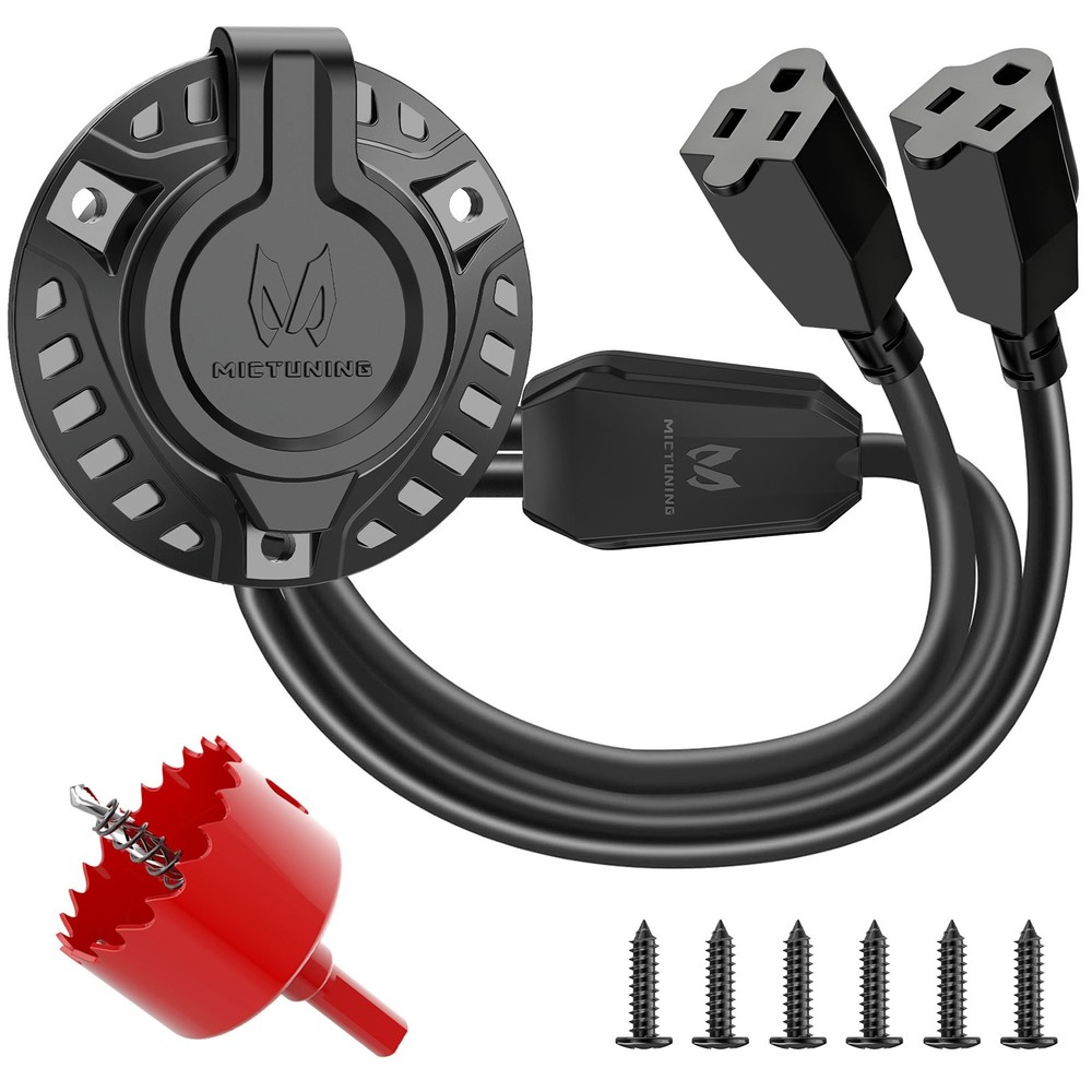 MICTUNING 15A 125V AC Port Plug RV Shore Power Inlet Dual 20” Wire w/ Hole Saw