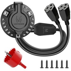 MICTUNING 15A 125V AC Port Plug RV Shore Power Inlet Dual 20” Wire w/ Hole Saw