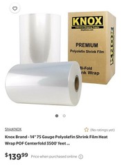 Knox Brand 14″ 75 Gauge Polyolefin Shrink Film Heat Wrap POF Centerfold 3500 FT