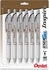 Pentel® EnerGel™ Inspire Pens, Medium Point, 0.7 mm, Black Ink, Pack of 6 pens