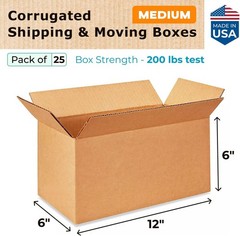 Medium Moving & Shipping Boxes 12″L x 6″W x 6″H (25-Pack) – Extra Strength 20…