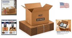 Pack of 20 Medium Corrugated Moving Boxes – 65lbs Capacity 18″L x 14″W x 12″H