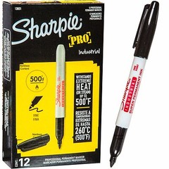 Sharpie Pro 13601 Industrial Super Permanent Ink Marker, Fine, Black, Box of 12