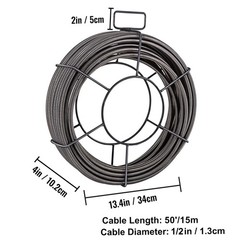 Drain Cleaning Cable 50 Feet x 1/2 Inch Solid Core Cable Sewer Cable