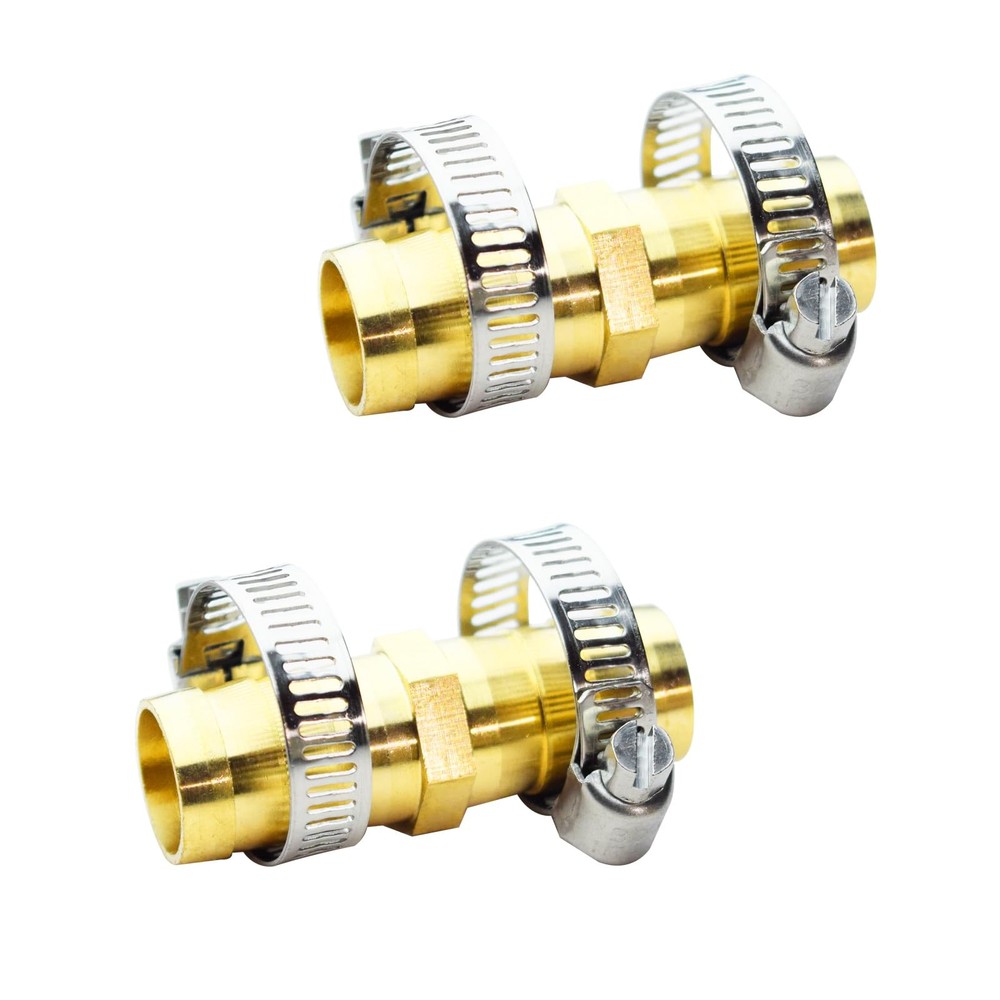 humyeam 2 Pack Brass 2 5/8 Garden Hose Repair Connectors, Gold