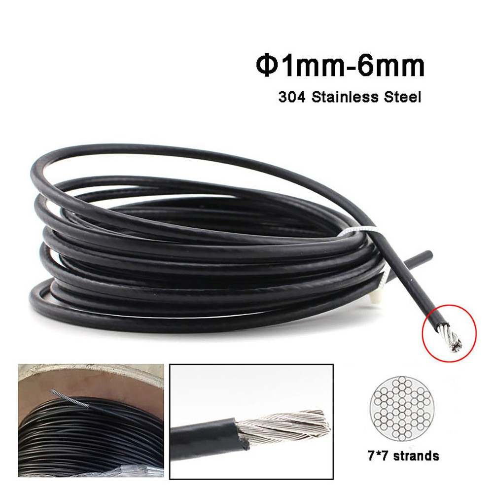 Wire Rope Stainless Steel PVC Coated 7×7 Black 1mm 1.2mm 1.5mm 2mm 3mm 4mm 5mm