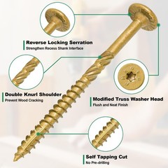 FMhotu 4-1/2 Inch Heavy-Duty Outdoor Deck Screws, 50Pcs Star Inch, Tan