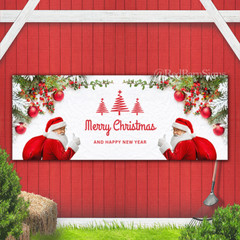 Merry Christmas and Happy New Year white banner with Santa indoor outdoor banner