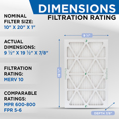 12x12x1 MERV 10 Pleated Air Filters. 12 PACK. Actual Size: 11-1/2 x 11-1/2 x 7/8