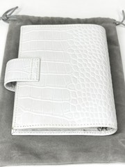 Moterm A7 Pocket Leather Rings Planner White/Light Grey Croc Wallet Organizer