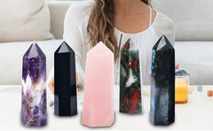 FZBHRO Black Obsidian Tower Large Crystal Point Obelisk 6 Faceted Healing 2.6lb