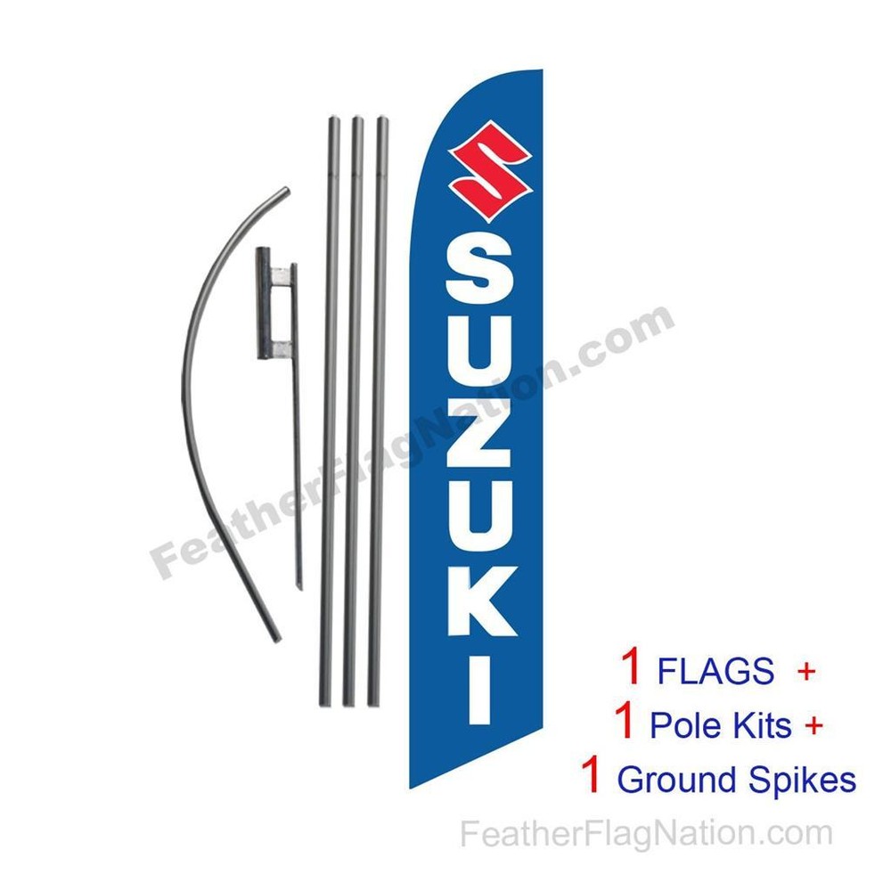 Custom Suzuki 15′ Feather Banner Swooper Flag Kit with pole+spike