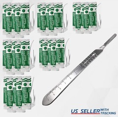 Lot of 50 Scalpel Blades #22 + #4 Metal Round Suitable Handle for Dermaplaning