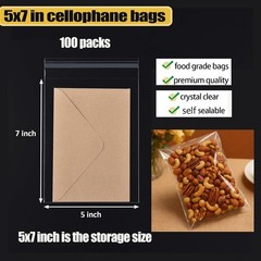 Crystal Clear 100 Pack 5×7″ Resealable Cello Bags – Ideal for Cookies & Crafts
