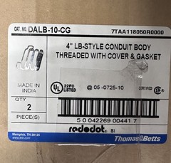 THOMAS & BETTS DALB-10-CG, 4” LB W/ Cover & Gasket. New Open Box, Box Of 2