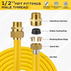 38FT 1/2″ CSST Gas Line 1/2In Natural Flexible Gas Line with 2 Male Adapter Fit