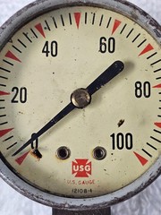 Vintage USG Pressure Gauge 100 PSI Steel Case Industrial Steam Air Gas 12108-1