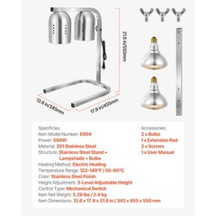 Commercial Food Heat Lamp with 500W Bulbs for Food Restaurant Kitchen