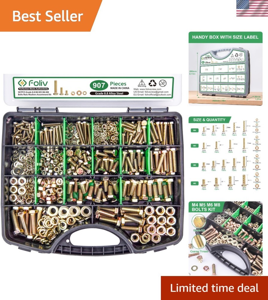 Complete 907pc Grade 8.8 Alloy Steel Bolt Set – Organized Tool Box Included