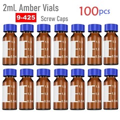 100pcs 2ml Glass Vial Amber Lab Vial Autosampler Vial 9-425 HPLC with Screw Caps