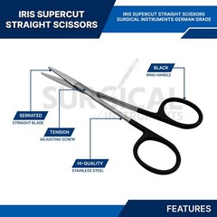 Supercut Iris Scissors Straight Surgical Instruments 4.5″ Stainless German Grade