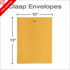 Quality Park 10 x 13 Clasp Envelopes, Gummed, 10 x 13, Kraft