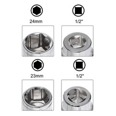 5pcs 6-Point Shallow Socket 1/2″ Drive 20mm 21mm 22mm 23mm 24mm Cr-V Metric
