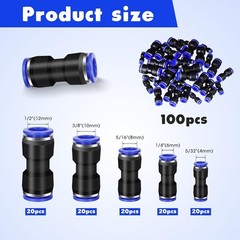 100 Pcs Quick Connect Air Hose Fittings, 5 Sizes Air Line Push to Connect Fit…