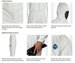 Dupont TY127S TYVEK Disposable Protective Coverall Bunny Spray Suit W/Hood 25/CS