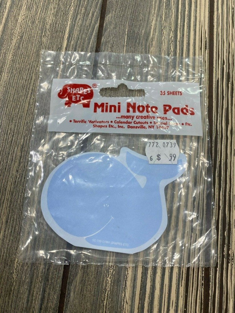 Vintage Shapes Etc Mini Notepad 35 Sheets 1991 Whale