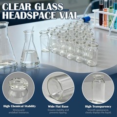 100Pcs 10ml Clear Glass Vials Headspace Vials w/ Flip Caps Sample Vials