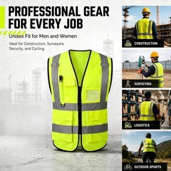 Reflective Safety Vest with Zipper & 5 Pockets – High Visibility for All Seasons