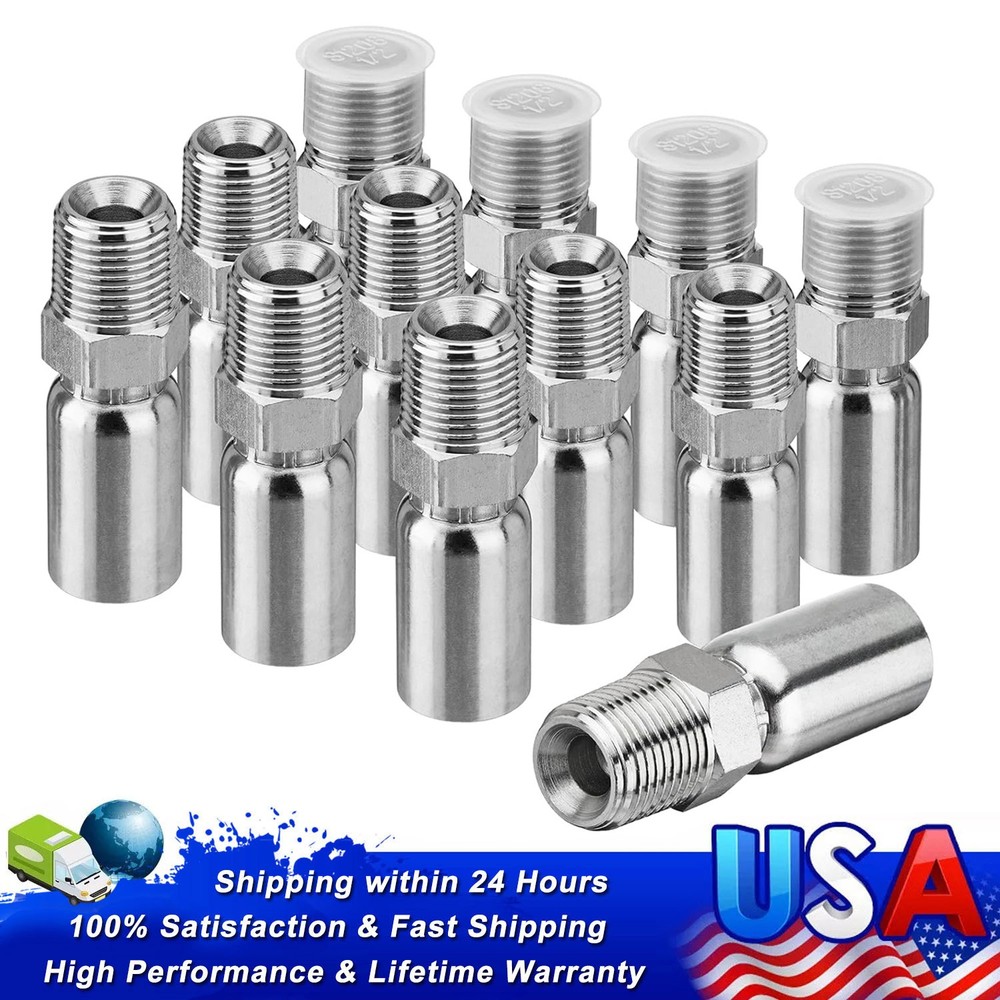 12 Pack 3/8″ I.D. Hose x 1/2″ NPTF Male Hydraulic Hose End Crimp Fittings A+++